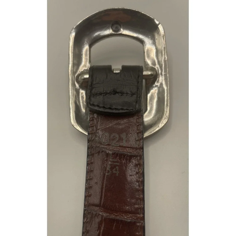 Brighton Belt Women Large Reversible Black Brown Croc Leather Silver Gold 40210
